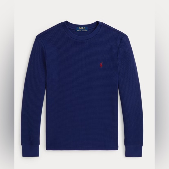 👕Ralph Lauren Polo👕 Boys Waffle-Knit Long-Sleeve Tee – Navy - Sz Medium (10–12) - Picture 2 of 13